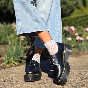 NWOT Dr. Martens Holly Platform Oxford Black Buttero Leather Quad Sole Size 5